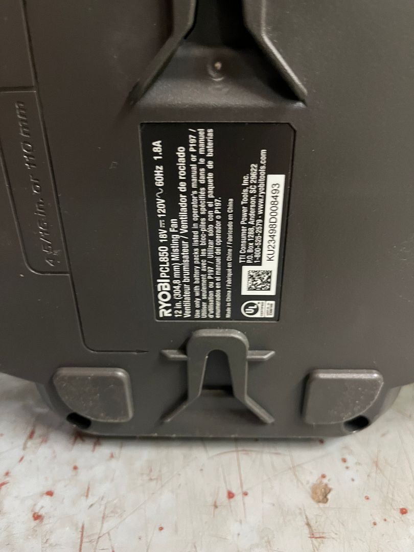Ryobi 18V Cordless Hybrid WHISPER SERIES 12 in. Misting Air Cannon Fan (Tool Only) PCL850B Q469X29
