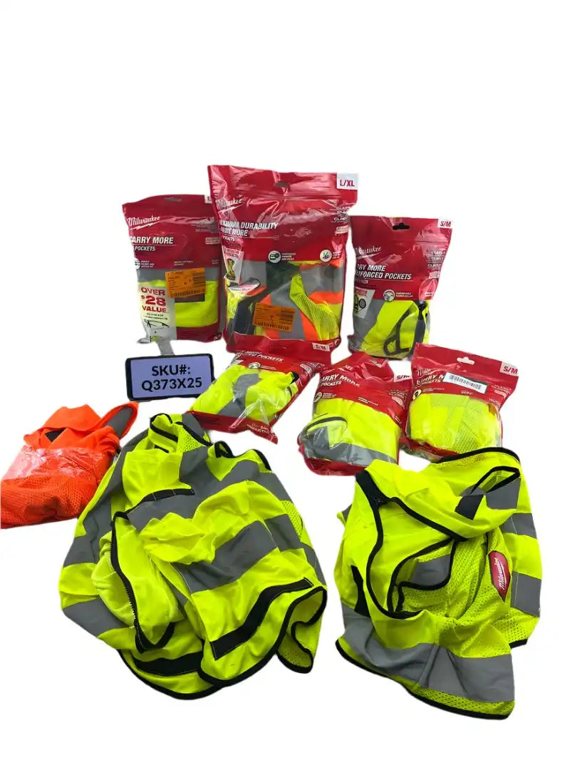 Milwaukee 9 Pc Lot Performance Yellow Orange High Visibility Safety Vest Mixed Sizes