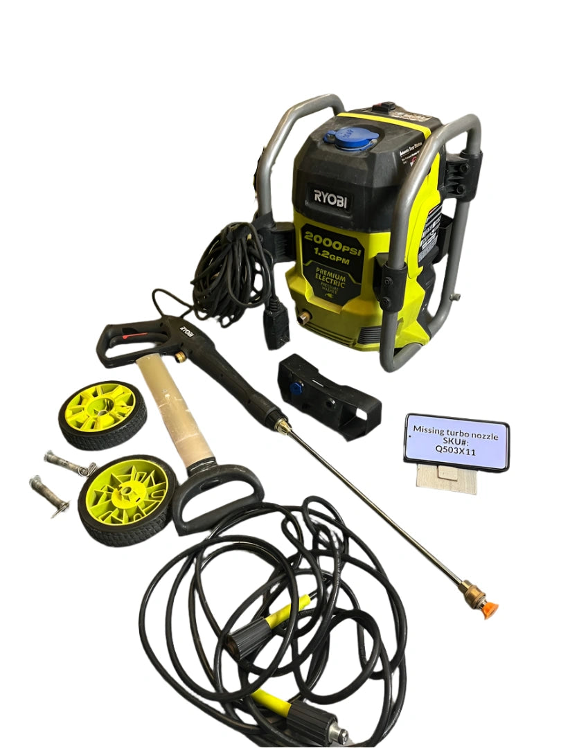 NO TURBO NOZZLE USED Ryobi 2000 PSI 1.2 GPM Cold Water Corded Pressure Washer RY142022