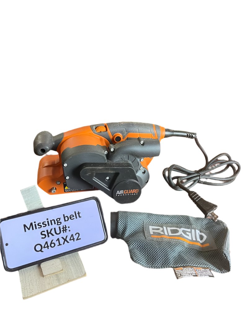 NO SANDPAPER Ridgid 6.5 Amp Corded 3 in. x 18 in. Variable Speed Belt Sander R27401 Q461X42