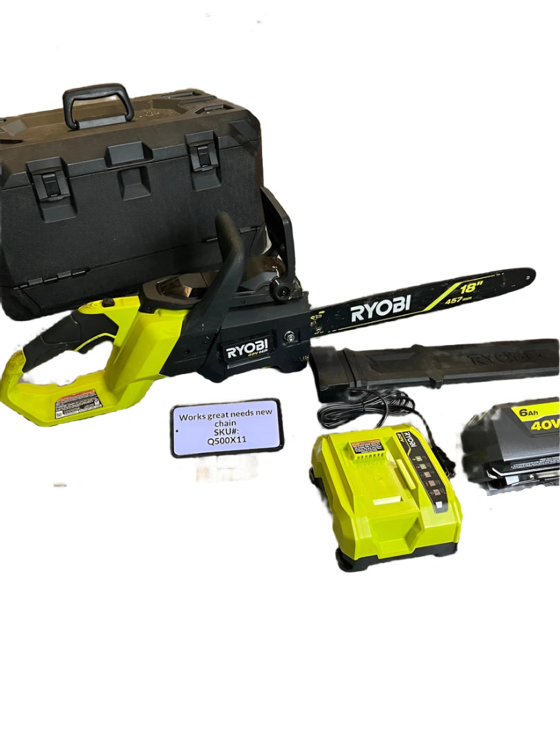 NO CHAIN BLADE USED Ryobi 40V HP 18 in. Chainsaw Kit ONE 6Ah Battery & Charger RY40HPCW01K