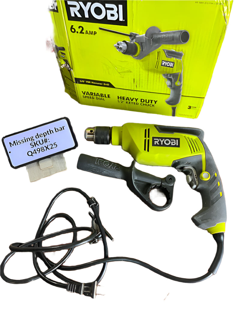 NO DEPTH ROD USED Ryobi 6.2 Amp Corded 5/8 in. Variable Speed Hammer Drill D620H