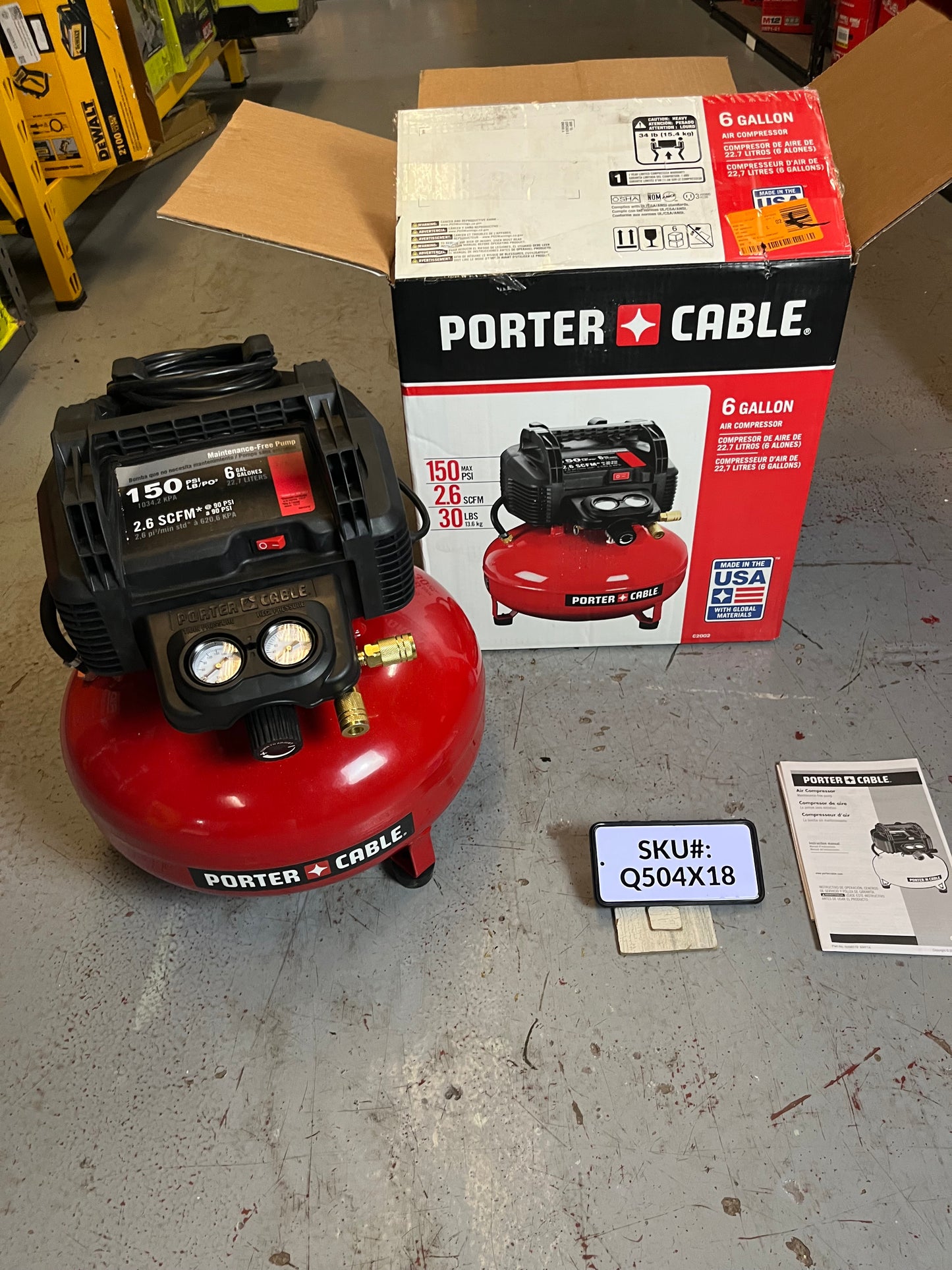 Porter Cable 6 Gallon 150 PSI Portable Electric Pancake Air Compressor C2002 Q504X18
