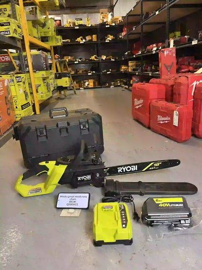 NO CHAIN BLADE USED Ryobi 40V HP 18 in. Chainsaw Kit ONE 6Ah Battery & Charger RY40HPCW01K Q500X11