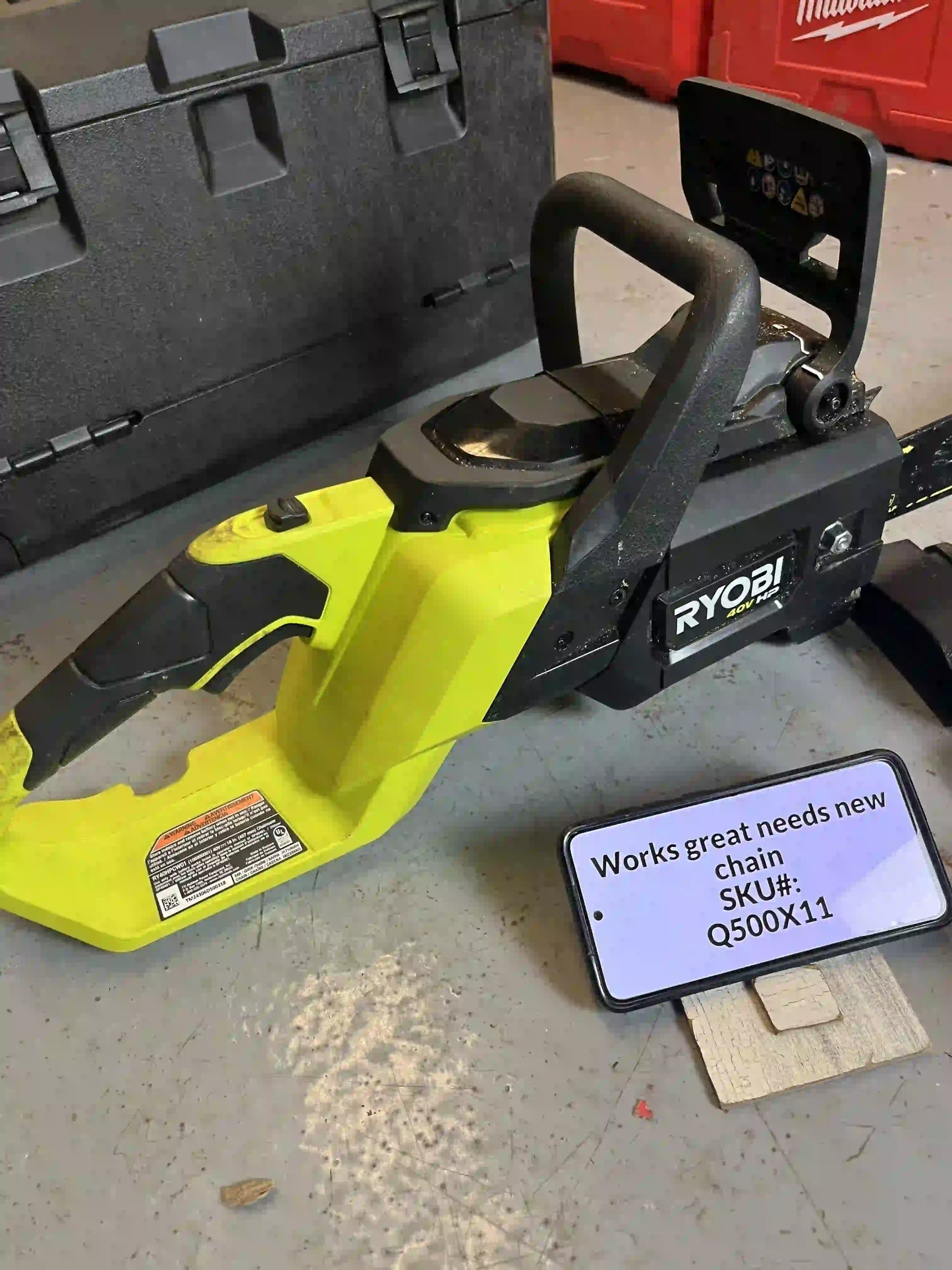 NO CHAIN BLADE USED Ryobi 40V HP 18 in. Chainsaw Kit ONE 6Ah Battery & Charger RY40HPCW01K Q500X11
