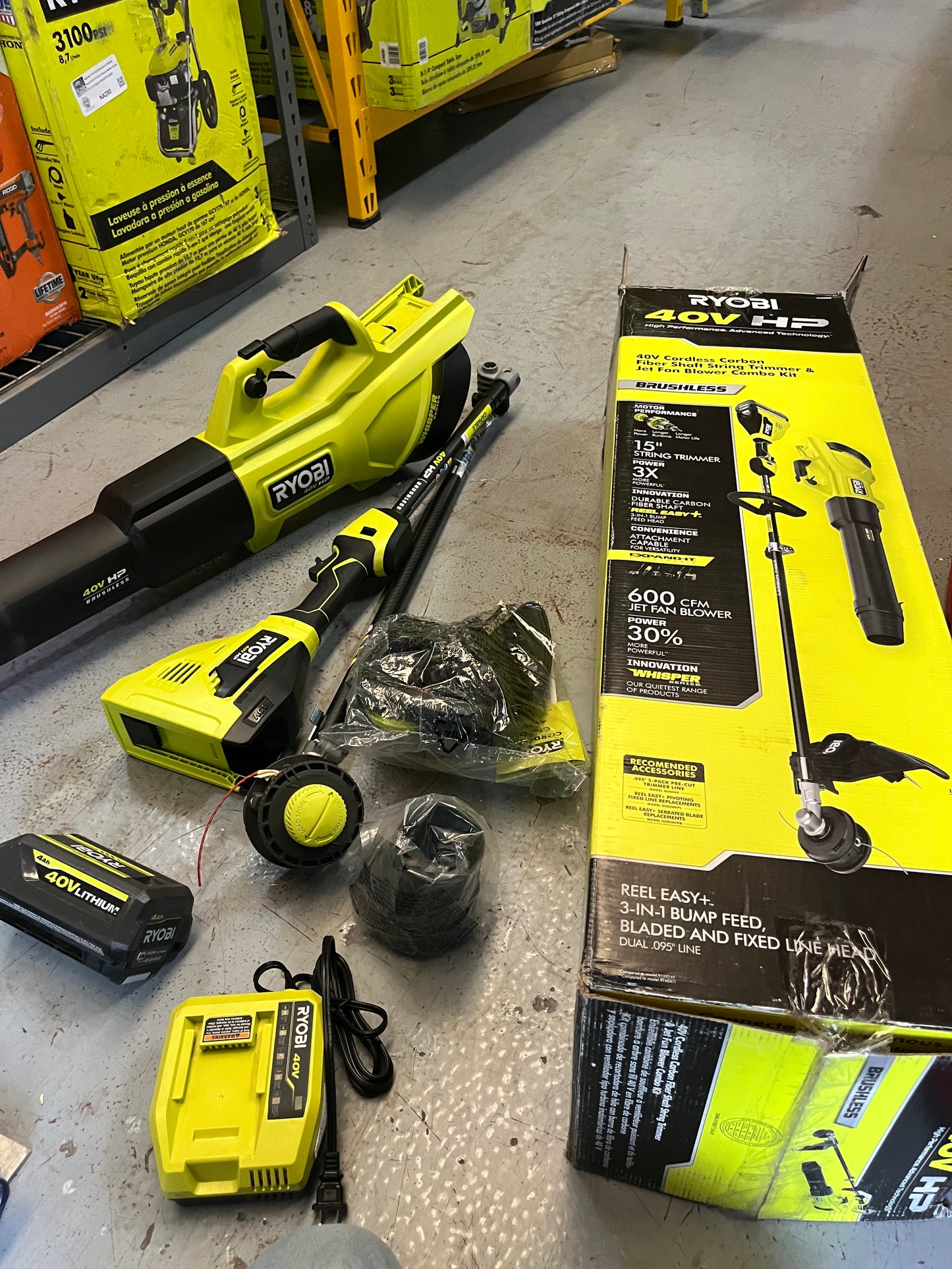 USED BATTERY Ryobi 40V HP 600 CFM 155 MPH Blower & String Trimmer Kit ONE USED 4Ah Battery RY40960 Q500X20