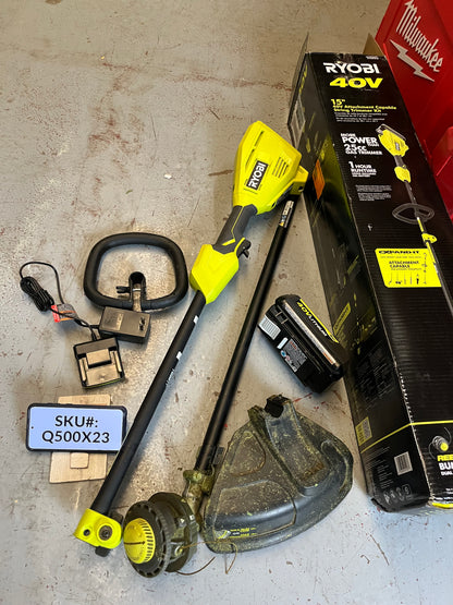USED Ryobi 40V 15 in. Expand-It Attachment Capable String Trimmer Kit 4Ah Battery & Charger RY40ST01K Q500X23