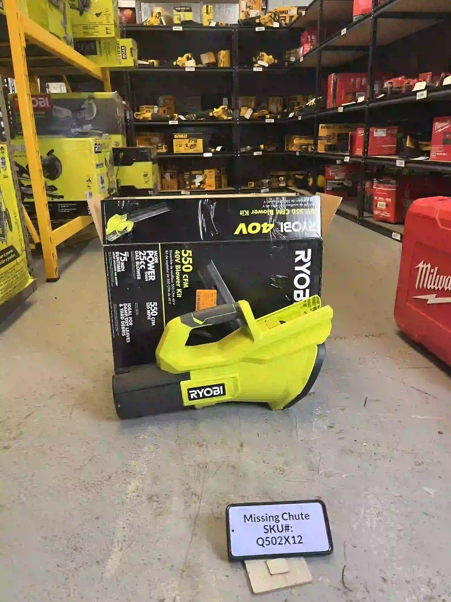 NO CHUTE TUBE Ryobi 40V 120 MPH 550 CFM Cordless Leaf Blower (Tool Only) RY40LB01B Q502X12