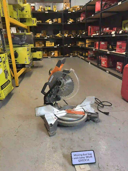 NO CLAMP OR BAG Ridgid 15 Amp 10 in. Corded Dual Bevel Miter Saw with LED Cut Line Indicator R4113 Q502X14