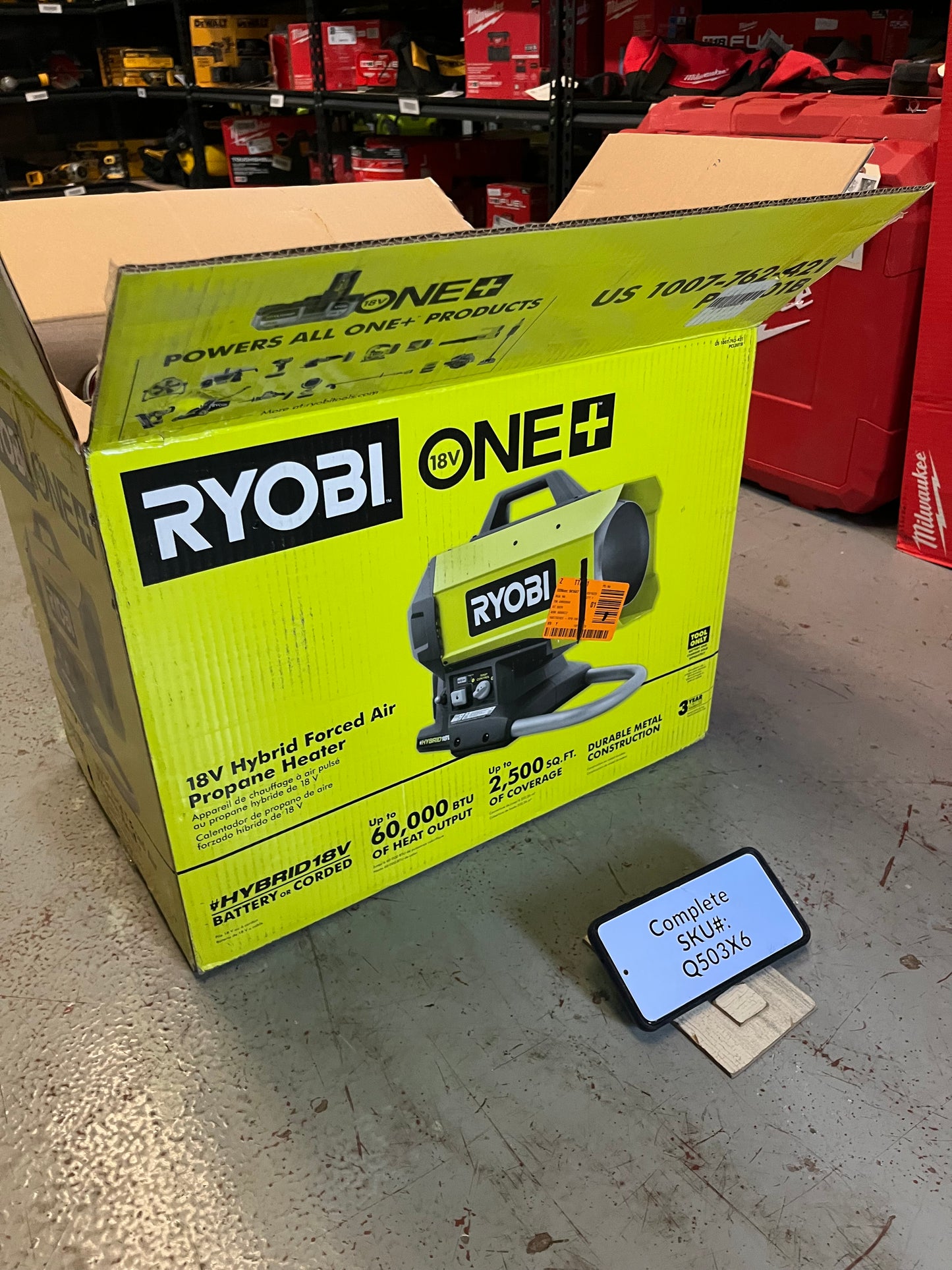 Ryobi 18V Cordless Hybrid Forced Air Propane Heater (Tool Only) PCL801B Q503X6