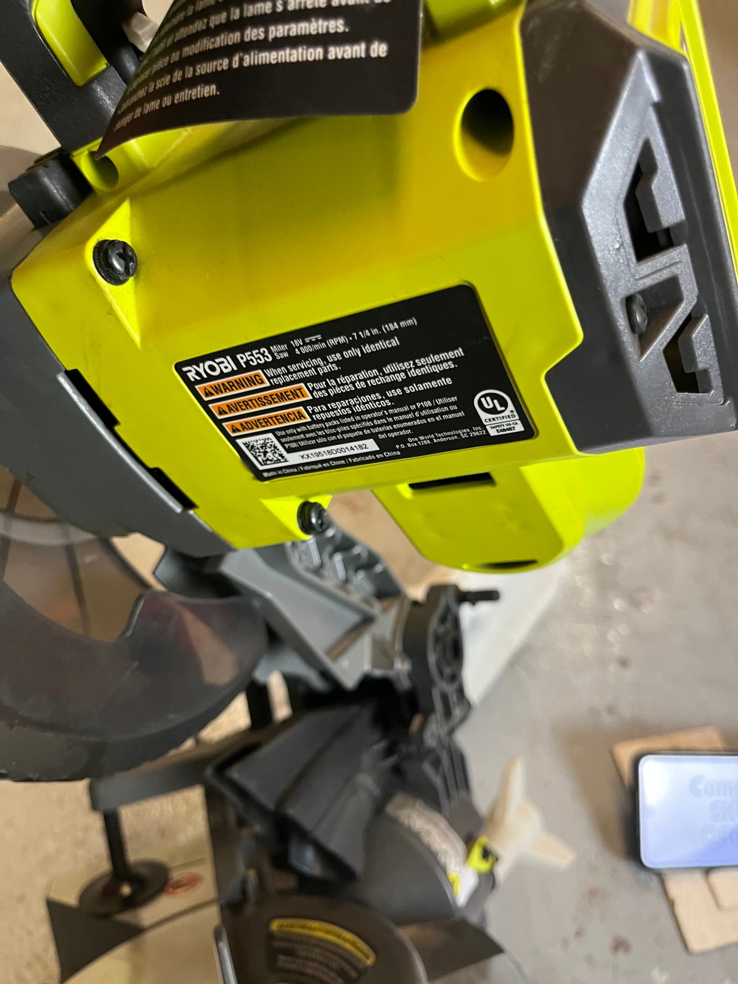 Ryobi 18V Cordless 7-1/4 in. Compound Miter Saw (Tool Only) P553 Q503X8