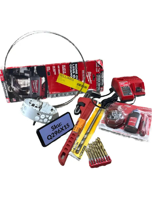 Milwaukee 7 Pc Mix Lot Pipe Wrench Bits Charger 6" Hole Dozer Blade See Photos