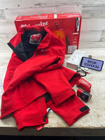 Milwaukee Mens Large M12 12V TOUGHSHELL Red Heated Jacket Kit 3Ah Battery & Charging Adaptor