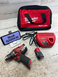 USED Milwaukee M12 FUEL 12V Hammer Drill Kit One 2Ah Battery Charger & Bag