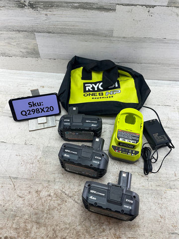 Ryobi 18V 4Ah Battery (3-Pack) & Charger Kit with Tool Bag