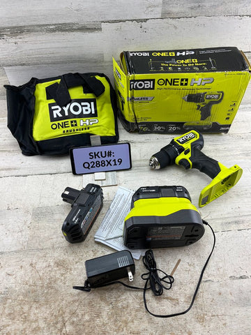 Ryobi 18V HP Brushless Compact 1/2 in. Drill/Driver Kit Two 1.5Ah Batteries Charger & Bag