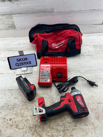 Milwaukee M18 18V Brushless Cordless 1/4 in. Impact Driver Kit One 2Ah Battery Charger & Tool Bag
